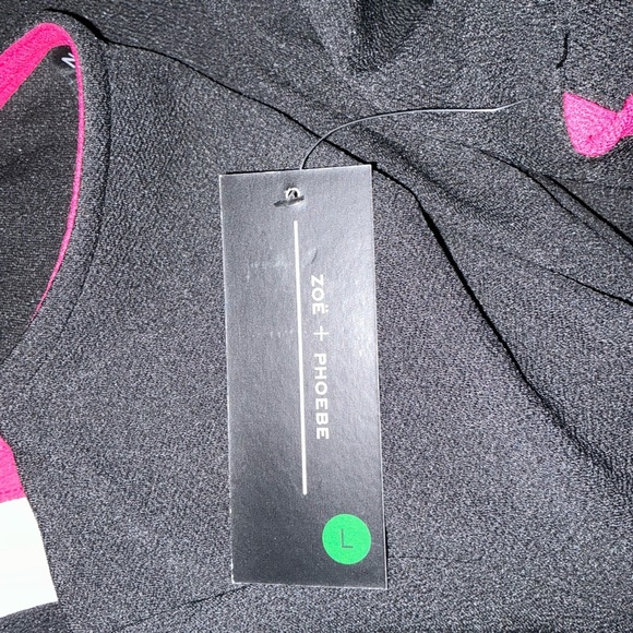 Zoe+Phoebe Asymmetrical Black and Pink Sheath Dress with 3/4 Sleeves Size Large - Picture 5 of 7